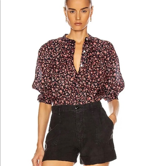 FRAME Anita Button Down Top in Navy Floral Print - Women’s Size Small - NEW - Picture 1 of 11
